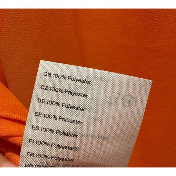 WEEKDAY Willow Chiffon Blouse Bright Orange Sheer Tie Front Resort Top Travel - Picture 8 of 12